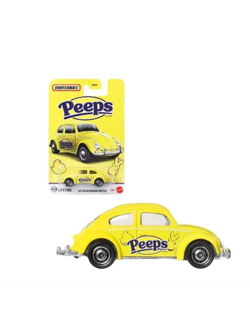 Matchbox Mattel Peeps  '62 Volkswagen Beetle Die Cast Toy Vehicle Yellow 1:62